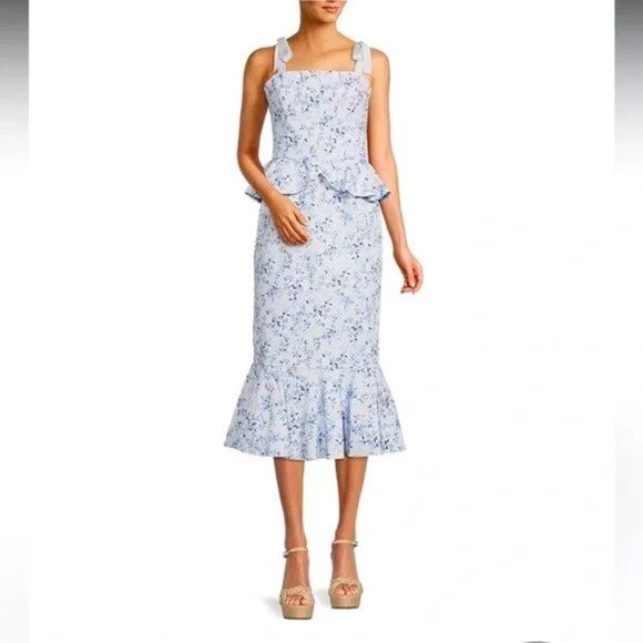 ANTONIO MELANI Dresses & Skirts - ANTONIO MELANI Born On Fifth Pippa Blue Floral Print Fit Flare Peplum Dress 10